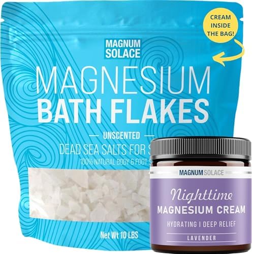 Magnesium Flakes for Bath 10 LBS, Plus Nighttime Magnesium Cream - Inside The Bag, Lavender