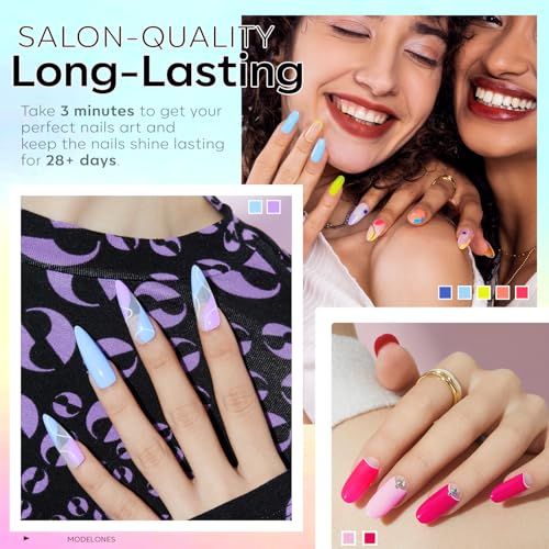modelones 24Pcs Gel Nail Polish Set, 20 Colors Summer Neon Gel Polish Set Rainbow Colors with Glitter & Glossy & Matte Top + Base Coat Soak Off LED Nail Art Kit Salon at Home