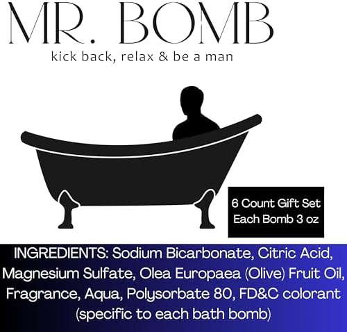 Mr. Bomb Dude Bath Bombs for Men, Infused for Guy Relaxation, Gift for Him, Manly Bath Soak, Masculine Scents for Men, Relaxing Bliss for The Gents - USA Crafted 6 Pk Male Set, Cowboy-Up Collection