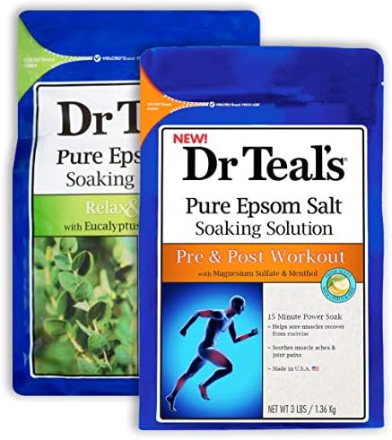 Dr Teal's Epsom Salt Bath Combo Pack (6 lbs Total), Relax & Relief with Eucalyptus & Spearmint, and Pre and Post Workout with Magnesium Sulfate and Menthol