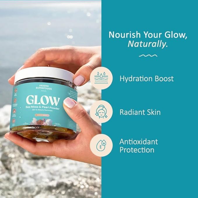 Sea Moss Glow Gummies, Hair, Skin & Nails Vitamins with Seamoss, Pearl Powder, Vitamin E, Aloe Vera, Liposomal Vitamin C, and Irish Sea Moss, Gummies for Women & Men, 60 Count