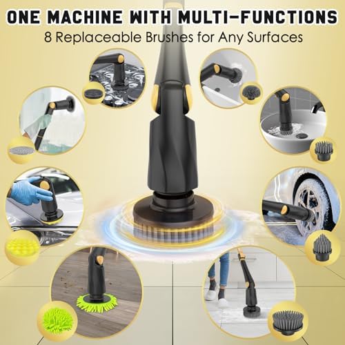 Electric Spin Scrubber for Cleaning Bathroom 8-in-1 Cordless Power Scrub Brush with Long Handle for Shower, Bathtub, Tile to Daily Maintenance