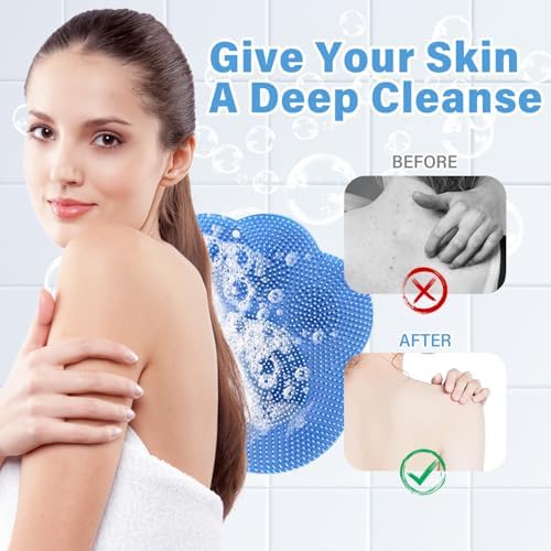 Silicone Shower Foot Scrubber Mat, 2025 New Shower Foot Scrubber Mat with Non-Slip Suction Cups，Foot Back Cleaning Pad Back Washer Exfoliating Bath Wash Pad (Blue)