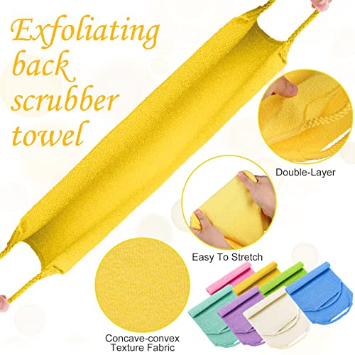 Lounsweer 7 Pieces Exfoliating Back Scrubber for Shower with Handles Nylon Back Exfoliator Washers Stretchable Pull Strap Exfoliating Loofah Washcloth for Women Men Body Deep Cleaning Massages