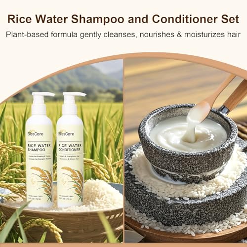 Rice Water Shampoo and Conditioner Set, Strengthen and Revitalize Hair, Nourish Damaged Hair for Women and Men, Hair Care, Restore Shine, Infused with Biotin, Citrus Peel, Rosemary