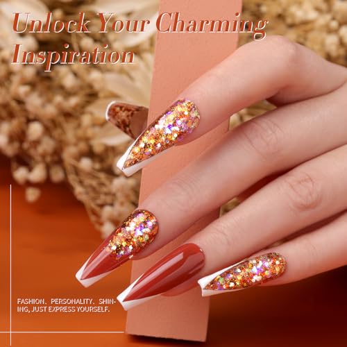 Born Pretty Glitter Sequins Gel Nail Polish, Sparkle Shiny Gel Polish, Pink Blue Gold Platinum Holiday Gift Gel Polish Design, Nail Art Starter Manicure Salon DIY at Home 7ML 6PCS