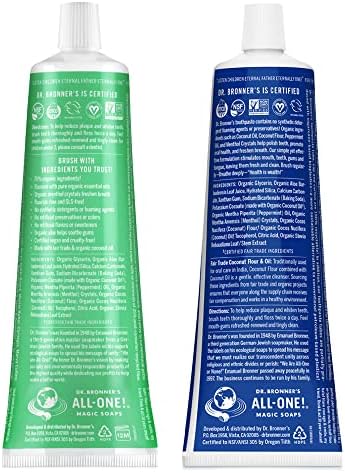 Dr. Bronner’s - All-One Toothpaste Variety Pack - Peppermint & Spearmint, 70% Organic Ingredients, Fluoride-Free, Helps Freshen Breath, Vegan (5oz, 2-Pack)