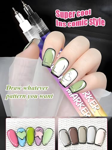 Fine Tips 3D Nail Art Pens, 12 Colors 0.5 MM Nail Marker Pens Nail Point Graffiti Dotting Drawing Painting Liner Pen for Home Salon Quickly Dry Nail Art