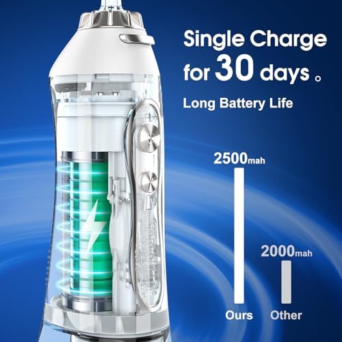 H2ofloss Water Dental Flosser Portable Dental Oral Irrigator with 5 Modes, 6 Replaceable Jet Tips, Rechargeable IPX7 Waterproof Teeth Cleaner for Home and Travel -300ml Detachable Reservoir (HF-6)