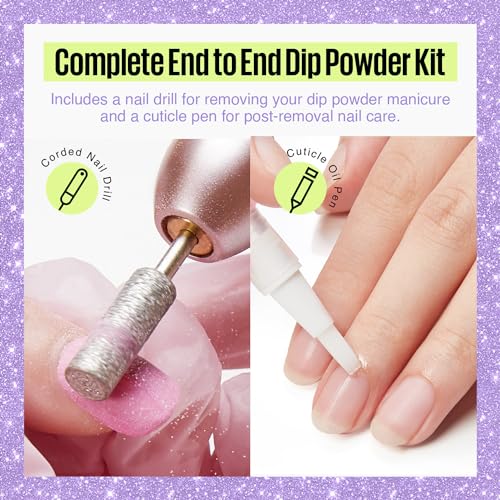 MEFA Dip Powder Nail Kit with Portable Electric Nail Drill, Summer Glitter Shimmery Hot Pink Pastel Violet Neon Orange 32 Colors Dipping Powder Liquid Set Bright Shades French Nail Art Manicure Salon