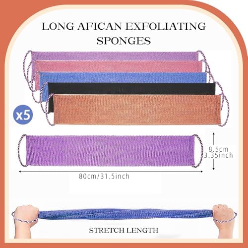 5 Pieces African Net Sponge with Handles Long African Exfoliating Net Washcloth Bath Sponge Net Cloth Wash Net Body Back Scrubber for Shower Loofah