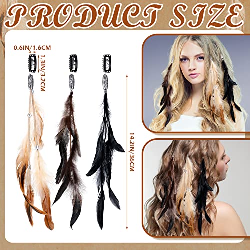 Geyoga 12 Pcs Feather Hair Extensions Colored Clip in Hair Feathers for Women Carnival Cosplay Costume Summer Party Headdress Boho Feather Clip Accessory Gifts(Brown, Black, Dark Coffee,Standard)