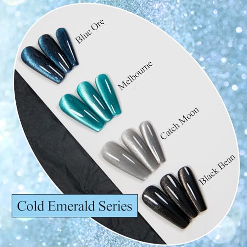 ADHERE 12ML Cat Eye Gel Nail Polish Set,4 Colors Holographic Glitter Cat Eye Gel Polish with Magnet UV LED Magnetic Gel Nail Polish Home DIY Manicure Nail Salon Kit