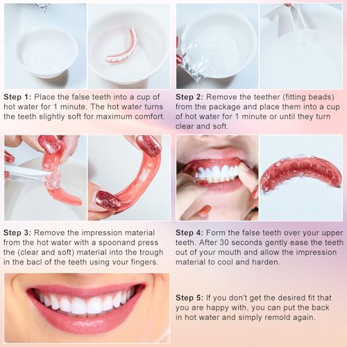 Silicone Reline Denture Set for Upper and Lower Teeth, Soft Comfortable Veneers for Men and Women