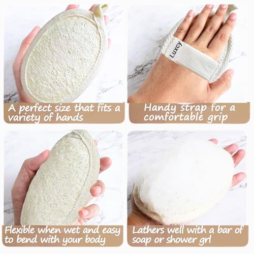 Natural Loofah Exfoliating Body Scrubber, Dual-Sided Shower Loofah Sponge, Bath Shower Loofah Spong for Men and Women, Face and Body Bath Scrubber- 3 Count (1 Pack)
