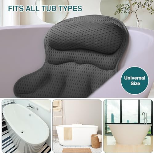 Bath Pillow for Tub – Bath Pillow Luxury Spa Bathtub Pillow with 6 Suction Cups, Soft Neck and Head Support, Washable Full Body Tub Cushion for Women & Men, Relaxing Bath Accessories Spa Gifts