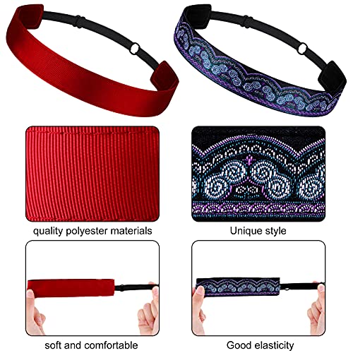 Sintege 8 Pcs Woman Elastic Headband Adjustable Non Slip Velvet Lined Headbands Solid Color Boho Hair Bands for Women Sport Yoga Work Makeup Stylish Hairband(Classic Style)