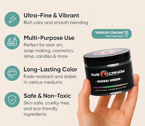 Eye Candy Pigments Premium Green Mica Powder - Bonsai Green (50gr) - for Epoxy, Resin, Soap, Paint, Woodworking, Acrylic Pouring, Bath Bombs, Fishing Lures - DIY Arts and Crafts Additive