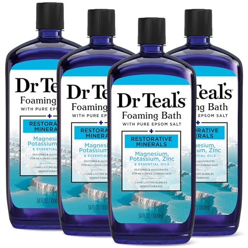 Dr Teal's Foaming Bath with Pure Epsom Salt, Restorative Minerals with Magnesium, Potassium, Zinc & Essential Oils, 34 fl oz (Pack of 4)