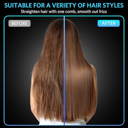 Cordless Hair Straightener Brush – Portable Ionic Hot Comb with 65W Fast Charger, Mini Travel Hair Straightening Brush for Women, Lightweight for On-The-Go Styling (Black)