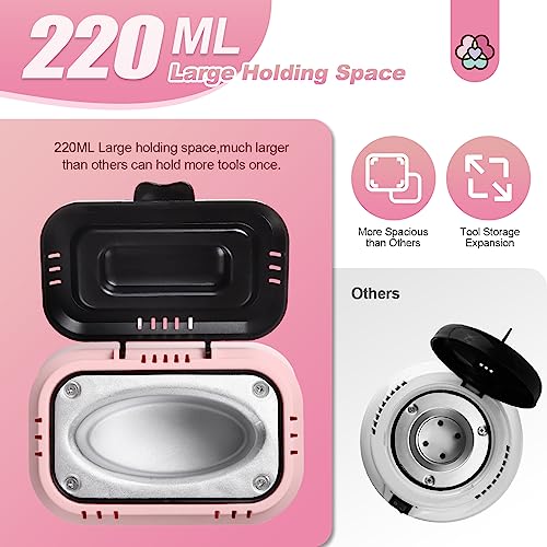 SAVILAND Nail Tool Sterilizer Electric: High-Temperature 365℉ Sterilizer for Nail Tools Portable Pink Nail Sterilizer with Glass Beads to Sterilize Any Metal Tools Salon & Esthetician Supplies