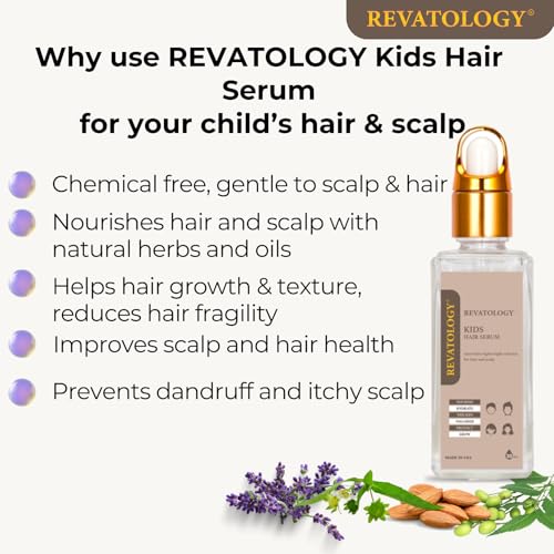 REVATOLOGY Kids Hair Serum (Made in USA) for Hair Thickness, Strength, Growth and Scalp Revitalization for straight, curly, waivy, coiled hair in toddlers, teen, and children | chemical & cruelty free