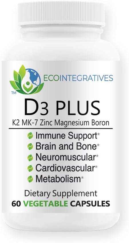 D3 Plus Boron Vitamin K2 Magnesium Zinc Supports Cardiovascular Nerves Muscles Bone Teeth Gums Immune Health Tissue Repair Balance Hormones Metabolism 60 Vegan caps