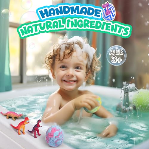 Bath Bombs for Kids with Dragon Toys Inside, Sanyi Dinosaur Toys Gifts for Kids 5-7, Dino Egg Fillers Bubble Bath Birthday Gifts for Boys Girls Toddler