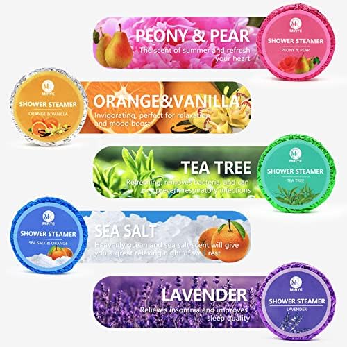 Shower Steamers Aromatherapy for Women and Men, 20-Pack Organic Shower Bombs with Essential Oil, Tea Tree, Orange & Vanilla, Sea Salt, Lavender, Peony & Pear Bath Tablets