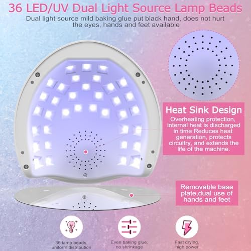 NAILGIRLS 150W UV LED Nail Lamp with Auto Sensor - Fast Curing Gel Polish Acrylic Nail Dryer, UV Nail Light 4 Timer Settings, 36 LED Beads and Automatic Sensor for Home Salon Use