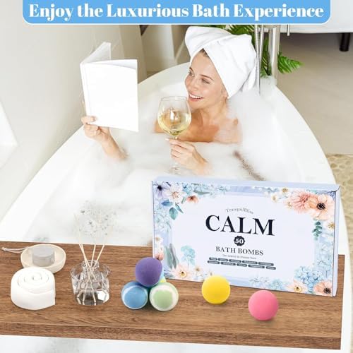 Bath Bombs Set 50 PCS with 10 Rich Scents, Bath Bombs for Women, Natural Bubble Bombs with Shea Butter & Safe Oil, Ideal for Christmas, Birthday, Valentine's Day Mother's Day Present