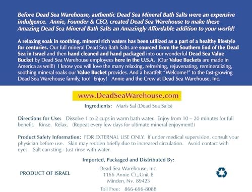 Dead Sea Warehouse-Amazing Minerals Dead Sea Bath Salts,100% Full Mineral Therapeutic Bath Salts, Detoxifying & Moisturizing, Exfoliating for Dry Skin, Unscented(5 lbs)
