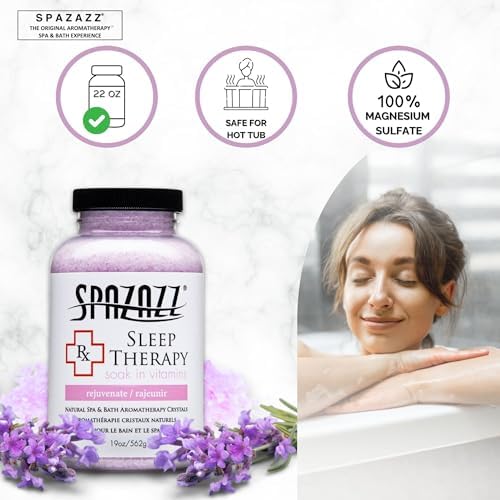Spazazz Aromatherapy Salt Crystals 19oz – Sleep Therapy – Hot Tub & Bath Soak – Spazazz Hot Tub Crystals are Oil-Free & Safe for All Spas