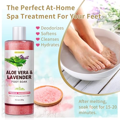 Foot Spa Soak Pedicure Kit, Aloe Lavender Foot Soak Salts, Foot File, Urea Cream for Dry, Cracked Feet - Foot Care for Women Men ﻿