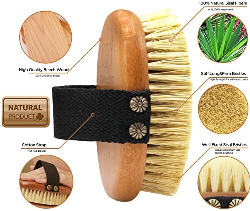 Dry Brushing Body Brush-Stiff Sisal Bristles Dry Skin Brush,Exfoliating Massage Brush for Cellulite and Lymphatic,Improve Circulation,Stop Ingrown Hairs,Reduce Acne,Soften Skin