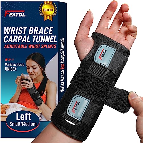 FEATOL Wrist Brace for Sprained Wrist Kids, Wrist Support Brace Sleeping with Metal Splints Left Hand, X/Small for Kid, Women and Men, Adjustable Arm Hand Support for Sprained Tendonitis, Arthritis, Injuries, Wrist Pain