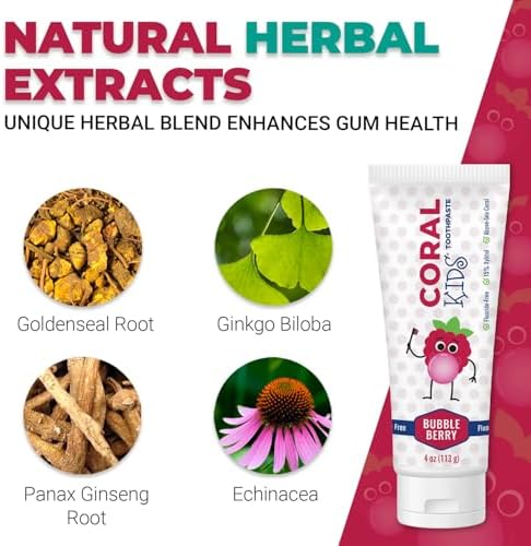 Coral White Kids Bubble Berry Fluoride Free Toothpaste - 4 Ounces (1 Pack)