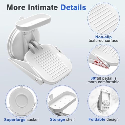 Shower Foot Rest, Pletpet Shower Ledge for Shaving Legs Withe Foldable Shower Step Pedal with Upgrade Industrial Suction Cup White Suction Cup Foot Rest for Shower Spa