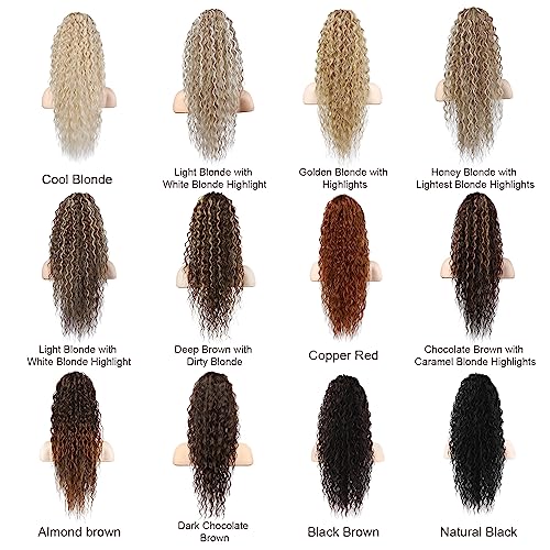 Flufymooz Ponytail Extension, 26 Inch Bohemian Style Drawstring Ponytail Hair Extensions for Women, Long Curly Wavy Pony Tail Natural Synthetic Hairpiece for Women (26 Inch Natural Black)