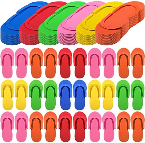 Janmercy 90 Pairs Pedicure Slippers for Guests Foam Disposable Flip Flops Pedicure Shoes Sandals Bulk for Women Spa Party Supplies, 6 Colors, 4. 53 x 10. 43 Inches