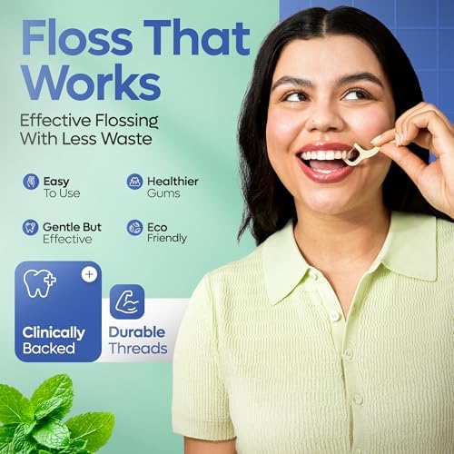 SmartLifeco Biodegradable* Dual Thread Dental Floss Picks - Thin Thread Tooth Flossers for Adults & Kids, Eco-Friendly Handle, Toothpick Soft on Gum & Teeth, Compostable* Zero Waste Vegan, 200 Mint