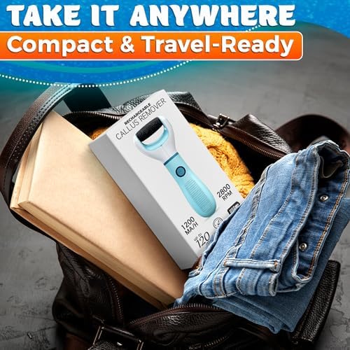 Rechargeable Electric Foot Callus Remover Tool – High-Speed 2800 RPM Electric Foot Sander Callus Remover with Replaceable Roller – Compact & Easy Maintenance, Up to 2-Hour Runtime for Smooth Feet