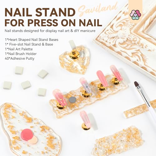 SAVILAND Nail Stand for Press On Nails: 6pcs Nail Stand Set 2X Magnetic Nail Holder for Painting Nails Display 40PCS False Finger Holder Art Brush Putty Acrylic Nail Art Kit Nail Enthusiasts Home DIY