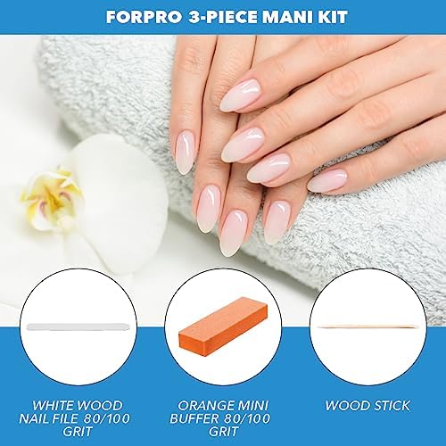 ForPro 3-Piece Mani Kit, 300-Count, Individually-Packed Manicure Set, White Wood Nail File 80/100 Grit, Orange Mini Buffer 80/100 Grit, Wood Stick