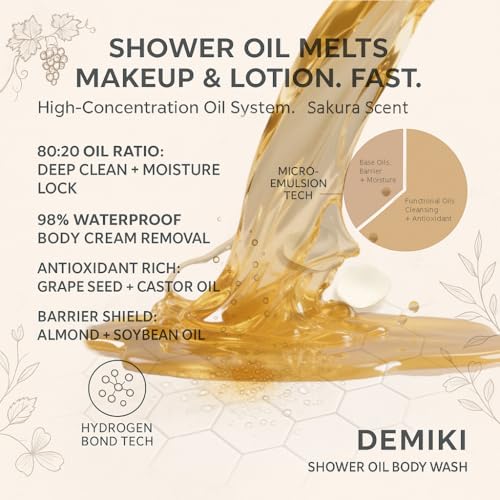 Moisturizing Bath Oil for Dry & Sensitive Skin. Nourishing & Hydrating Winter Care Shower Oil, Soothes & Softens, Locks in Moisture,Sakura Scent, 10 Fl.oz (300ml)