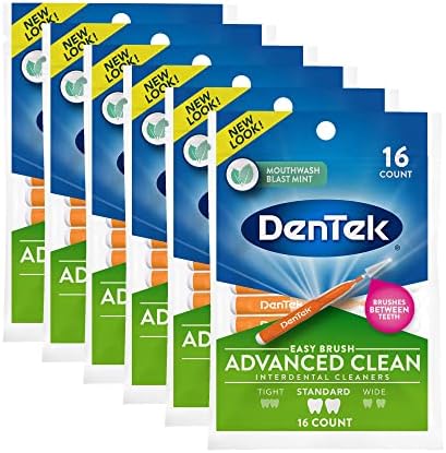 DenTek Easy Brush Advanced Clean Interdental Cleaners, Standard, 16 Count, 6 Pack
