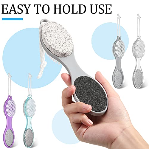 Sieral 4 Pack Pumice Stone Brush for Feet 4 in 1 Scrubber Foot Care Pedicure Kit with Grinding Pumice, Cleaning Brush, Foot File and Rubbing Footplate for Women Men Home Care Set