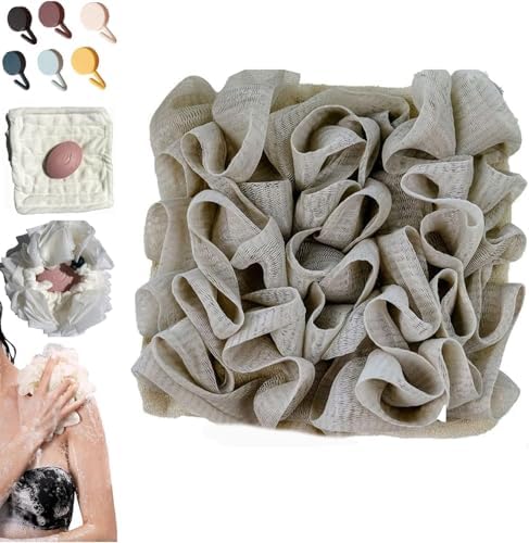 Soft Washable Towel Loofah 2 in 1 Loofah Sponge Washcloth for Exfoliating for Bath Wash Face Loofah Combo (Khaki)