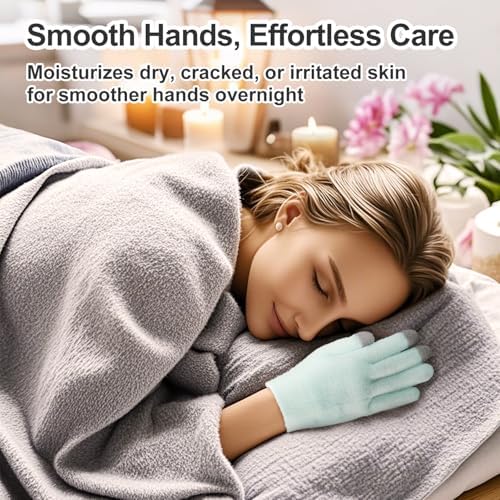 MoyRetty Touchscreen Silicone Moisturizing Gloves for Dry Hands Overnight, Reusable Hand Spa Gloves with Vitamin E & Jojoba Oil(Green)