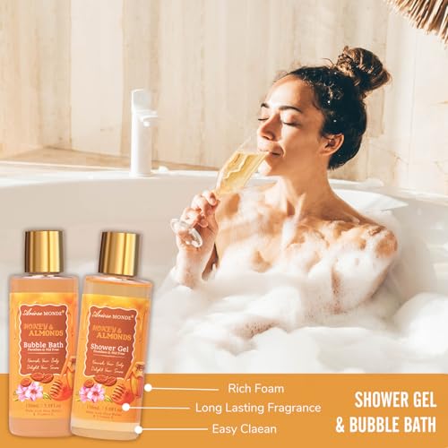 Gift Baskets for Women, Bath and Body Gift Set for her with 13pcs Honey Almond Scented Spa Gifts for Women, Bath Sets Includes Scented Candle, Shower Steamer, Bubble Bath, Bath Salt. Mothers Day Gifts